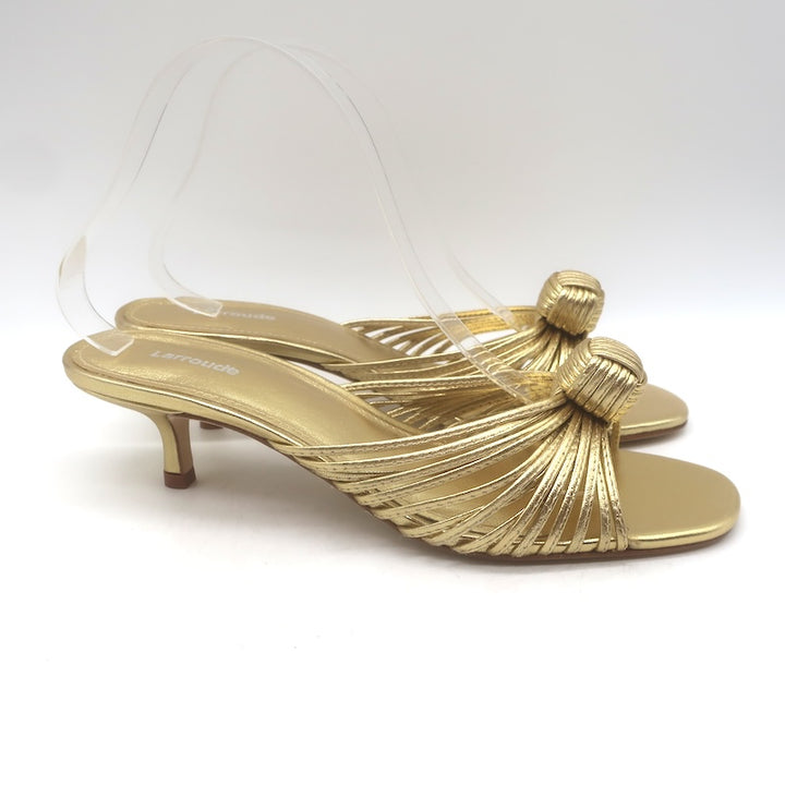 Larroude Valerie Knotted Mule Sandals Gold Metallic Leather Size 9 NEW