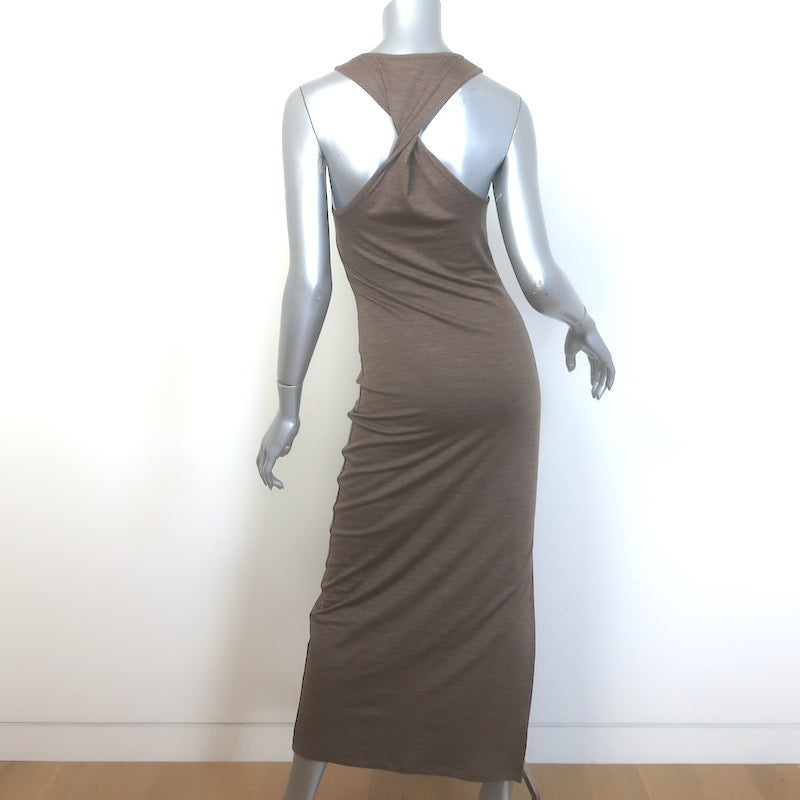 Loewe Anagram Twist-Back Maxi Dress Brown Stretch Wool Jersey Size Small
