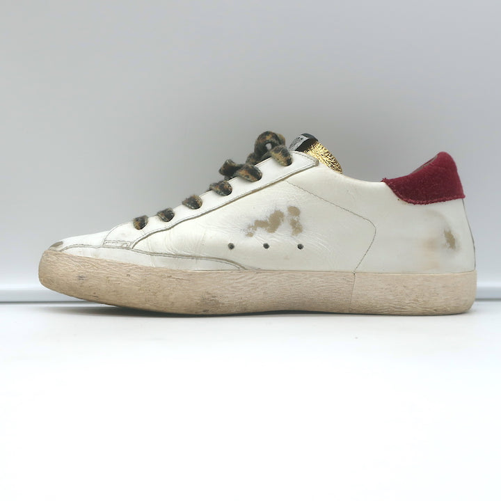 Golden Goose Superstar Low Top Sneakers White Leather &amp; Burgundy Suede Size 38