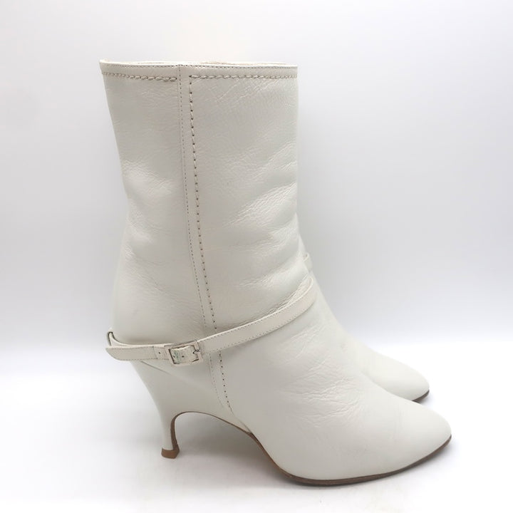 Alchimia di Ballin Kari Ankle Strap Boots White Leather Size 37.5