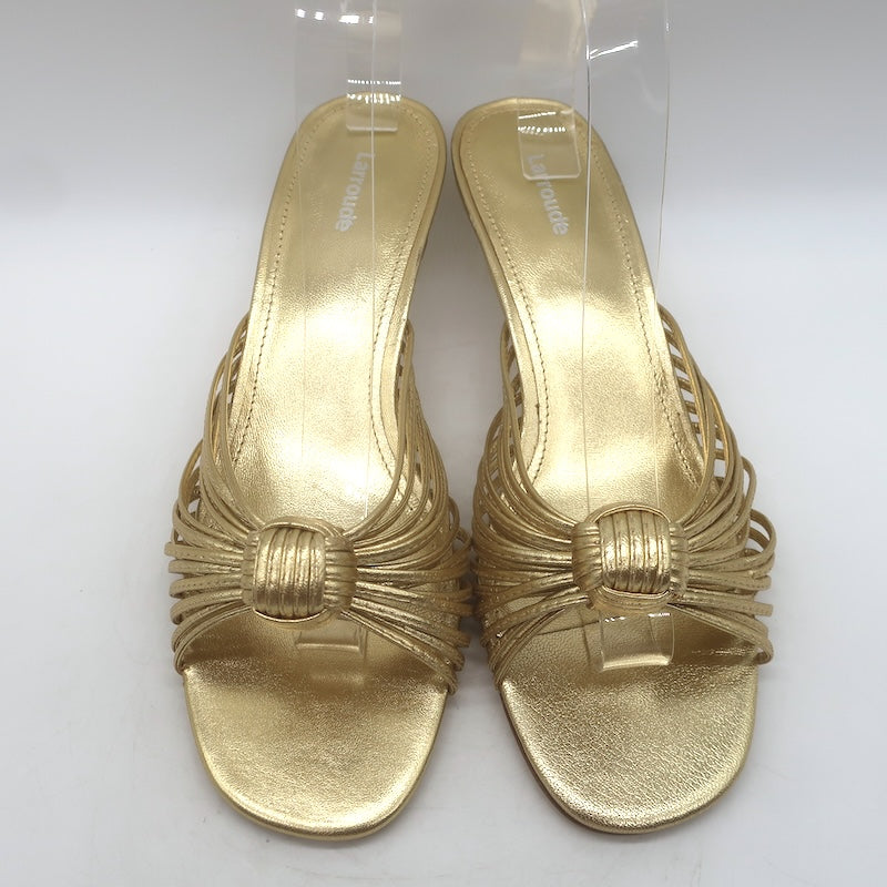 Larroude Valerie Knotted Mule Sandals Gold Metallic Leather Size 9 NEW