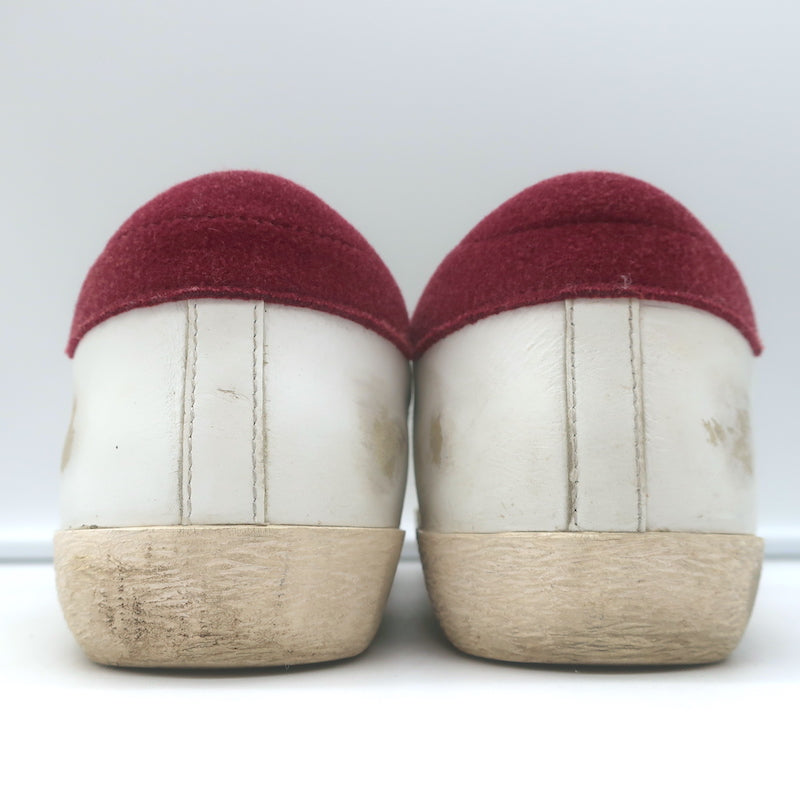 Golden Goose Superstar Low Top Sneakers White Leather &amp; Burgundy Suede Size 38