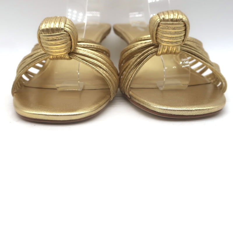 Larroude Valerie Knotted Mule Sandals Gold Metallic Leather Size 9 NEW