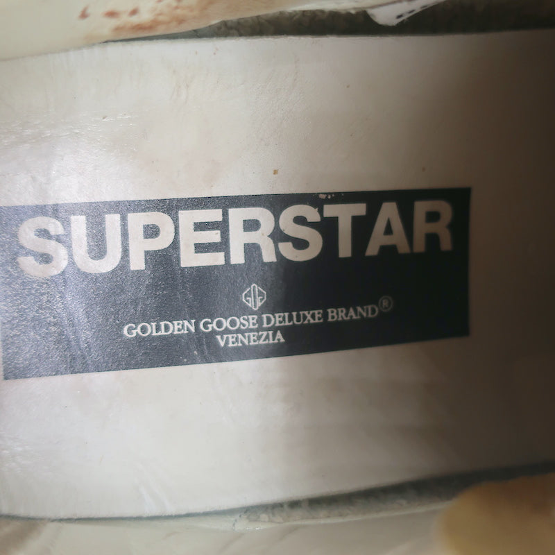 Golden Goose Superstar Low Top Sneakers White Leather &amp; Burgundy Suede Size 38