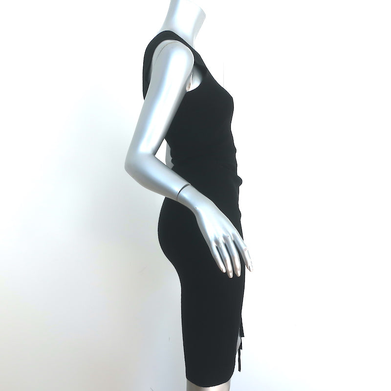 T by Alexander Wang One-Shoulder Mini Dress Black Ruched Wool Size Extra Small