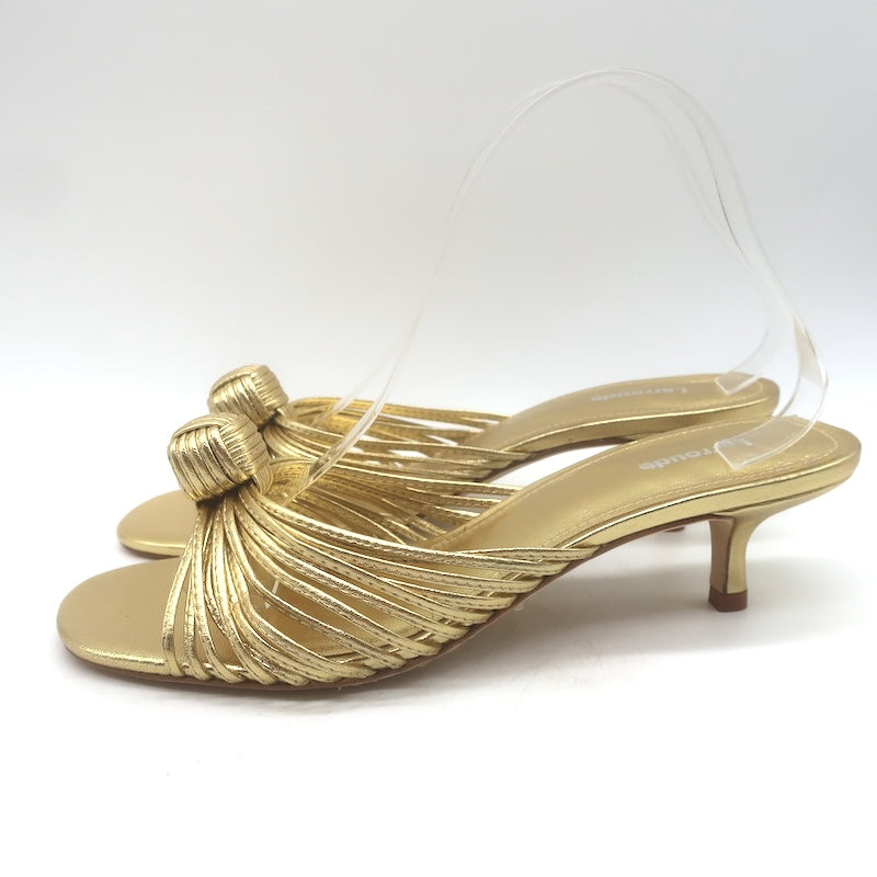 Larroude Valerie Knotted Mule Sandals Gold Metallic Leather Size 9 NEW