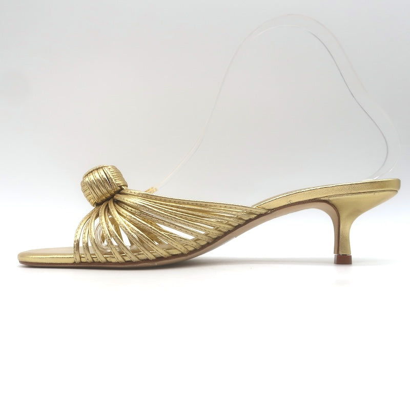 Larroude Valerie Knotted Mule Sandals Gold Metallic Leather Size 9 NEW