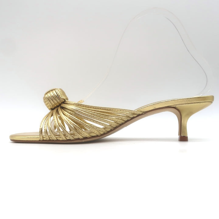 Larroude Valerie Knotted Mule Sandals Gold Metallic Leather Size 9 NEW