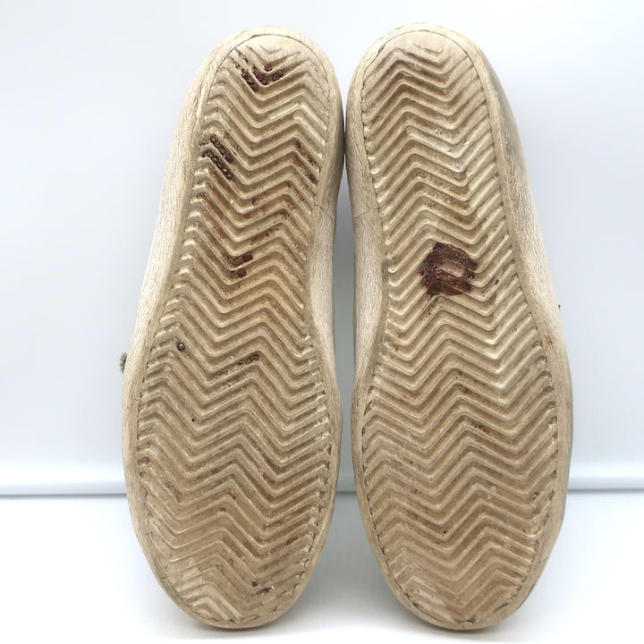 Golden Goose Superstar Low Top Sneakers White Leather &amp; Burgundy Suede Size 38