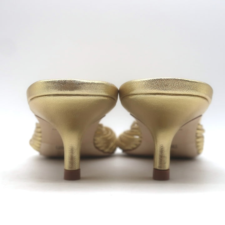 Larroude Valerie Knotted Mule Sandals Gold Metallic Leather Size 9 NEW