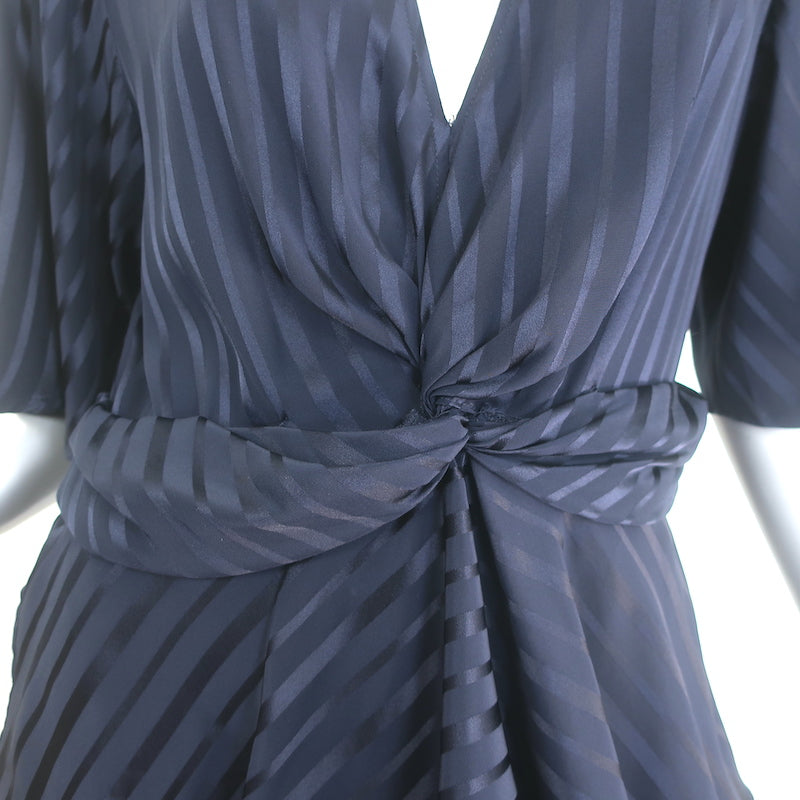 A.L.C. Avi Twist-Front Asymmetric Midi Dress Navy Striped Silk Size 10