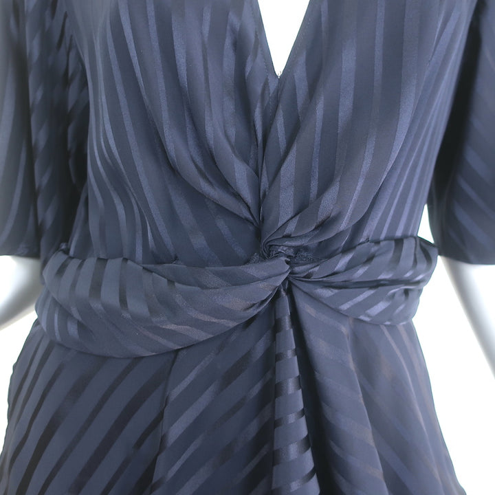 A.L.C. Avi Twist-Front Asymmetric Midi Dress Navy Striped Silk Size 10
