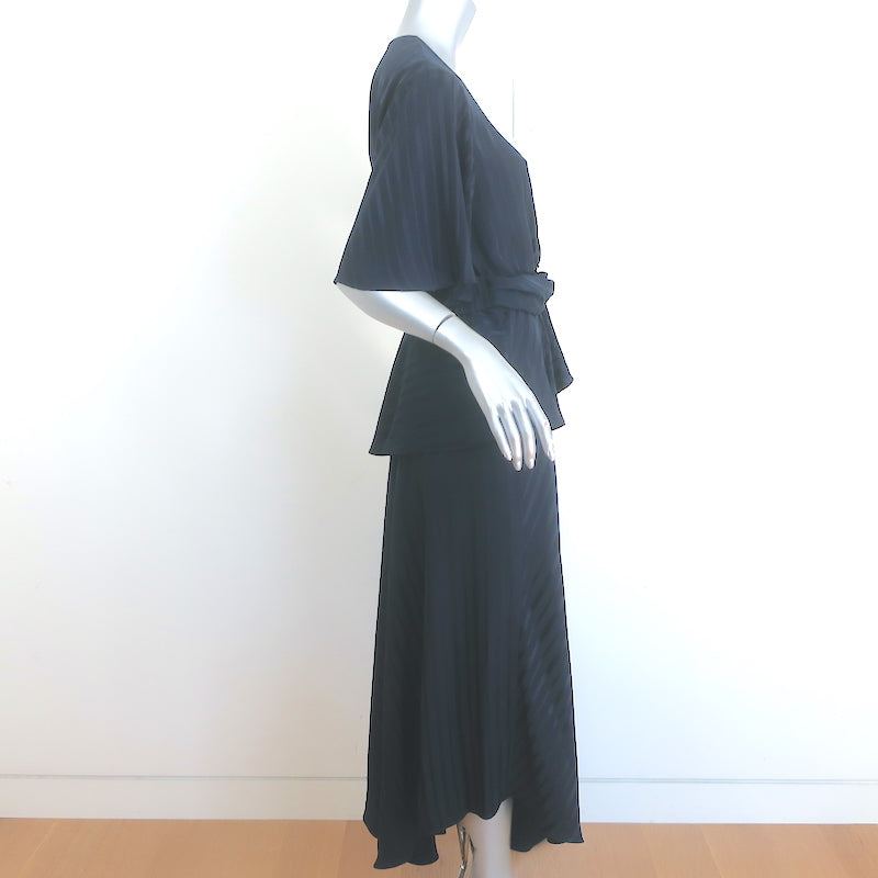 A.L.C. Avi Twist-Front Asymmetric Midi Dress Navy Striped Silk Size 10