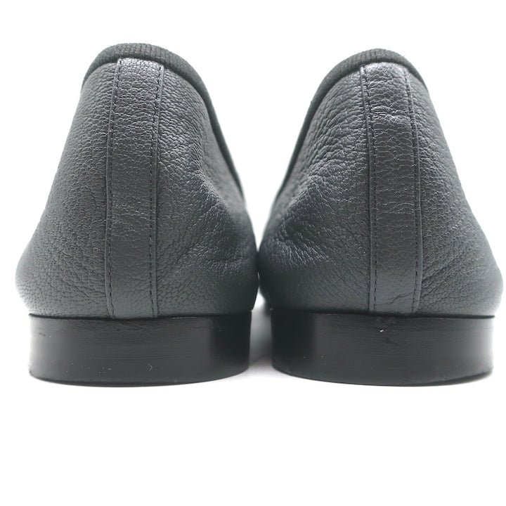 Chanel CC Cap Toe Ballet Flats Dark Gray Grained Leather &amp; Patent Size 41