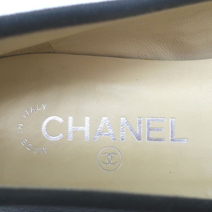 Chanel CC Cap Toe Ballet Flats Dark Gray Grained Leather &amp; Patent Size 41