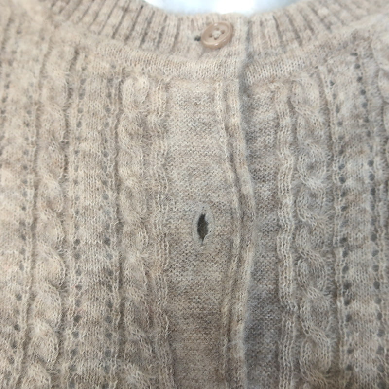 Doen Altheda Ruffled Pointelle Cardigan Oatmeal Alpaca-Wool Size Extra Small