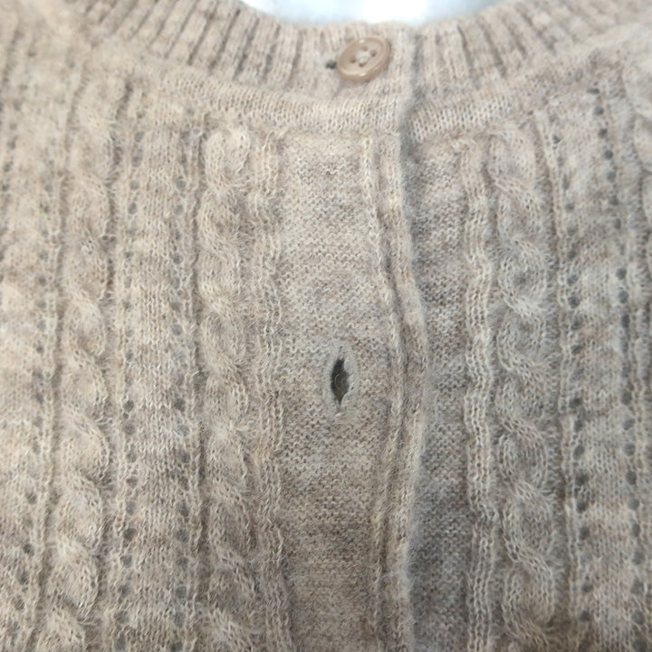 Doen Altheda Ruffled Pointelle Cardigan Oatmeal Alpaca-Wool Size Extra Small