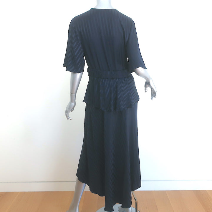 A.L.C. Avi Twist-Front Asymmetric Midi Dress Navy Striped Silk Size 10