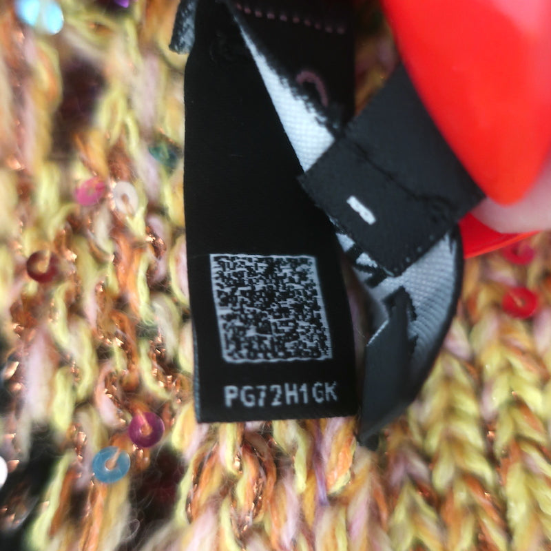 Chanel 24C Palm Tree Jacquard Knit Sequin Cardigan Pink/Yellow Size 34