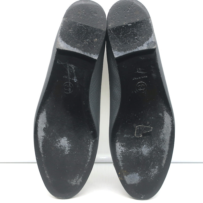 Chanel CC Cap Toe Ballet Flats Dark Gray Grained Leather &amp; Patent Size 41
