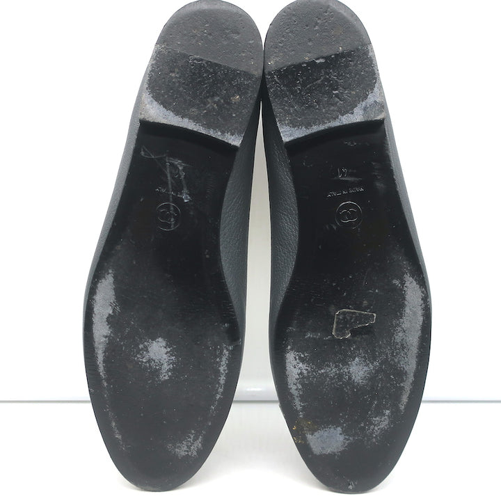 Chanel CC Cap Toe Ballet Flats Dark Gray Grained Leather &amp; Patent Size 41