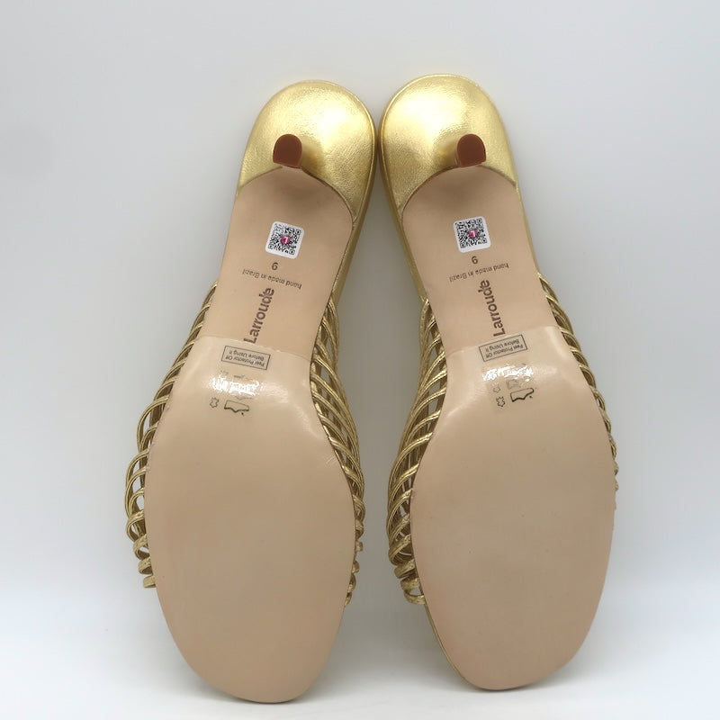 Larroude Valerie Knotted Mule Sandals Gold Metallic Leather Size 9 NEW