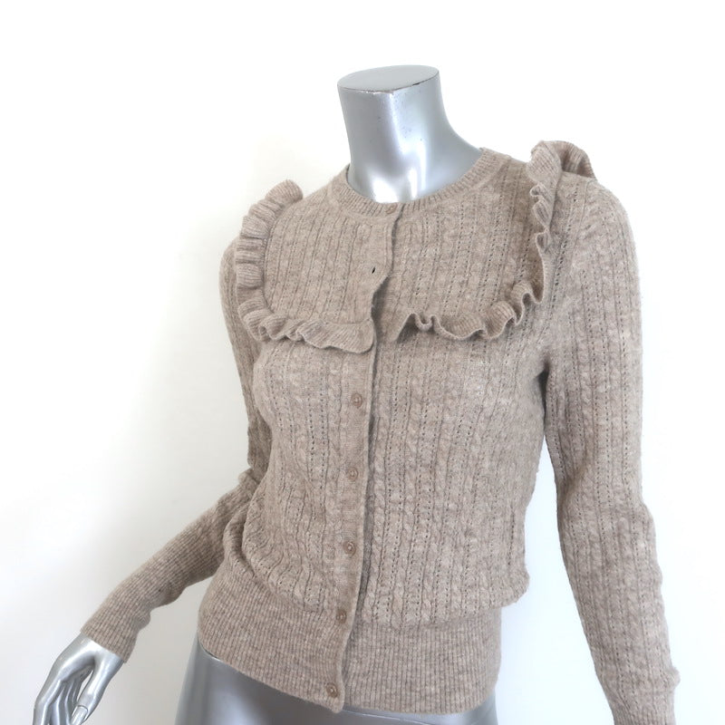 Doen Altheda Ruffled Pointelle Cardigan Oatmeal Alpaca-Wool Size Extra Small