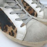 Golden Goose Superstar Low Top Sneakers Leopard Print Calf Hair Size 38