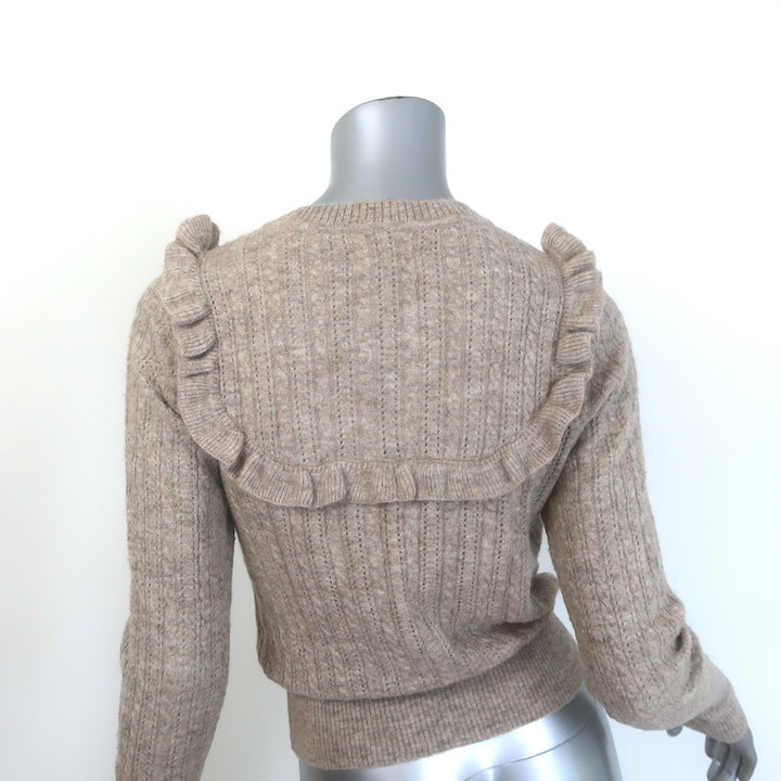 Doen Altheda Ruffled Pointelle Cardigan Oatmeal Alpaca-Wool Size Extra Small