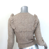 Doen Altheda Ruffled Pointelle Cardigan Oatmeal Alpaca-Wool Size Extra Small