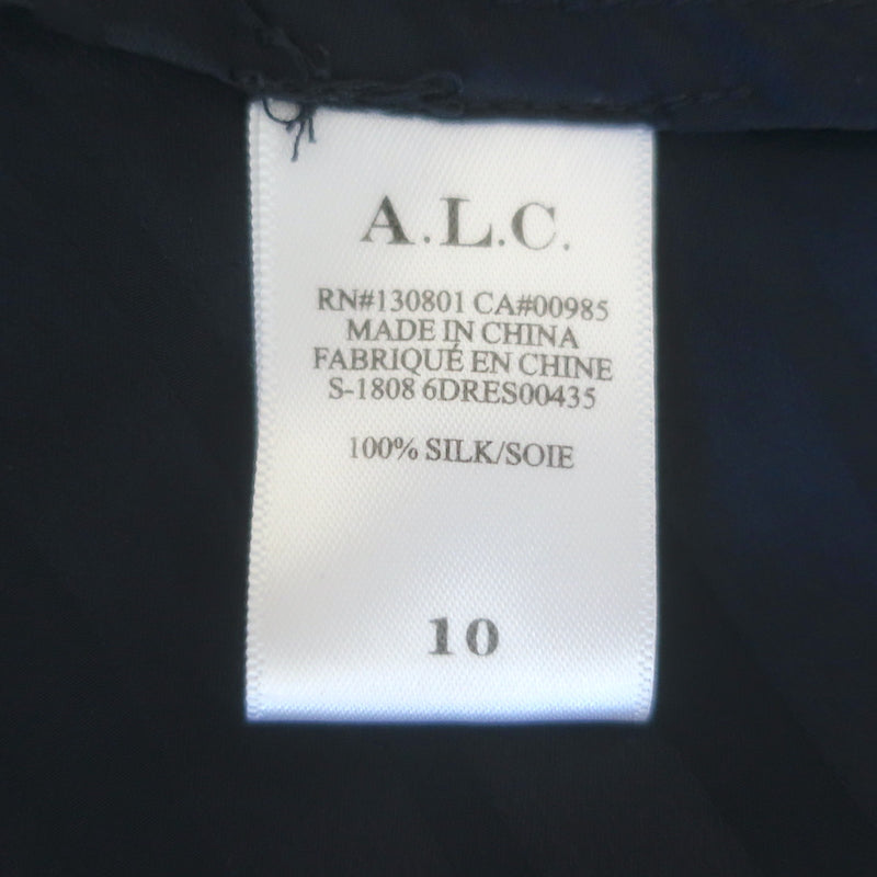 A.L.C. Avi Twist-Front Asymmetric Midi Dress Navy Striped Silk Size 10