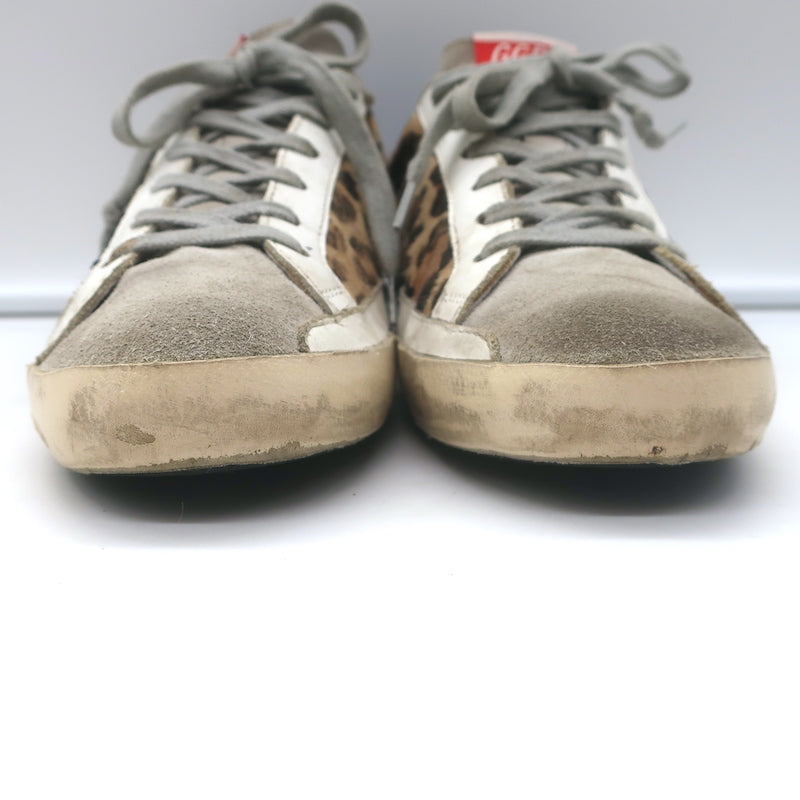 Golden Goose Superstar Low Top Sneakers Leopard Print Calf Hair Size 38