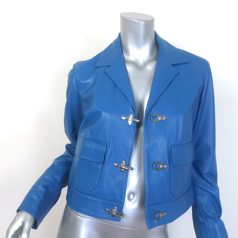 Ralph Lauren Sport Fireman Clasp Leather Jacket Blue Size 10