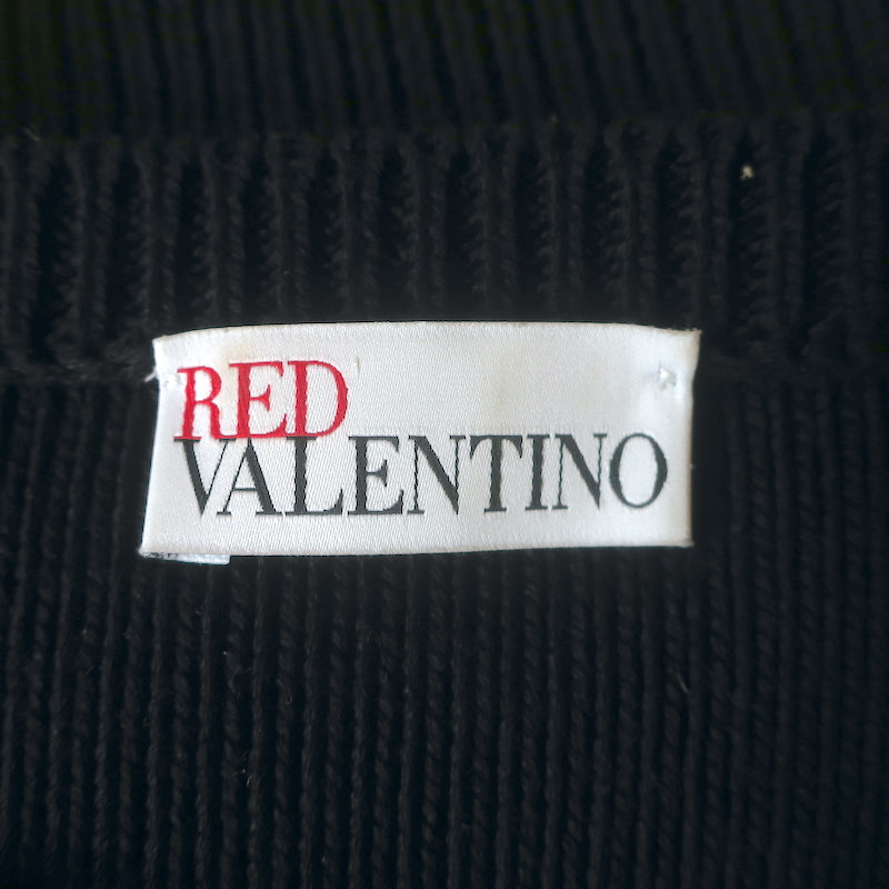 RED Valentino Striped Ruffle Sweater Black Cable Knit Cotton Size Small