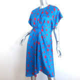 KENZO Asymmetric Midi Dress Blue Floral Print Satin Twill Size 38