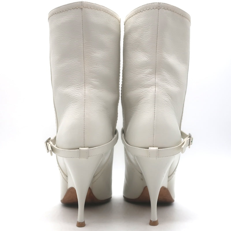 Alchimia di Ballin Kari Ankle Strap Boots White Leather Size 37.5