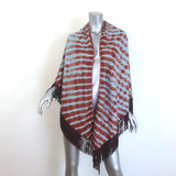Bajra Tie Dye Triangle Shawl with Suede Fringe Periwinkle/Clay Cashmere-Silk NEW