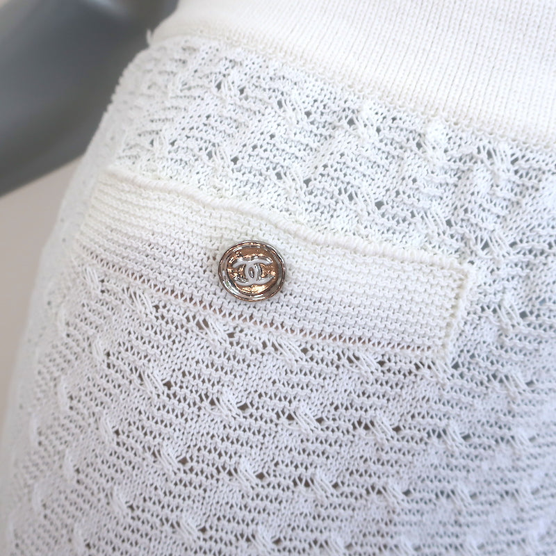 Chanel 19C Flared Knit Pants White Cotton Size 40