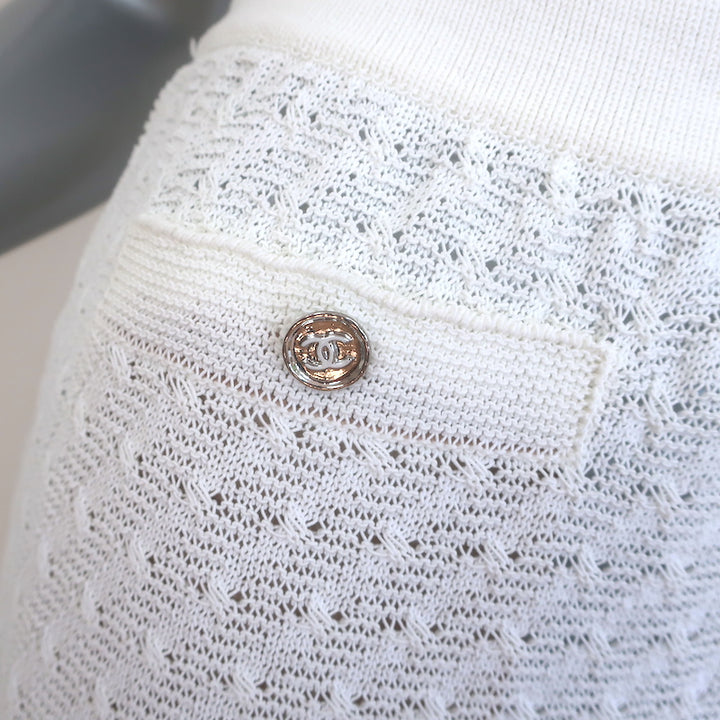 Chanel 19C Flared Knit Pants White Cotton Size 40