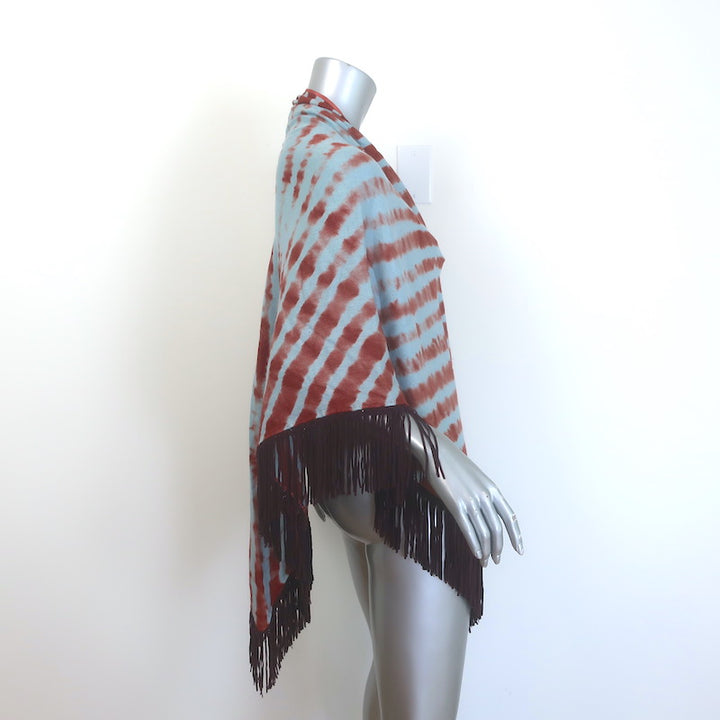 Bajra Tie Dye Triangle Shawl with Suede Fringe Periwinkle/Clay Cashmere-Silk NEW