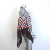 Bajra Tie Dye Triangle Shawl with Suede Fringe Periwinkle/Clay Cashmere-Silk NEW