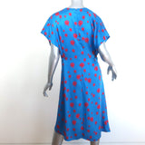 KENZO Asymmetric Midi Dress Blue Floral Print Satin Twill Size 38