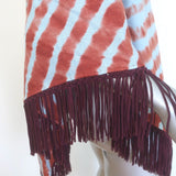 Bajra Tie Dye Triangle Shawl with Suede Fringe Periwinkle/Clay Cashmere-Silk NEW