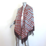 Bajra Tie Dye Triangle Shawl with Suede Fringe Periwinkle/Clay Cashmere-Silk NEW