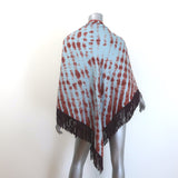 Bajra Tie Dye Triangle Shawl with Suede Fringe Periwinkle/Clay Cashmere-Silk NEW