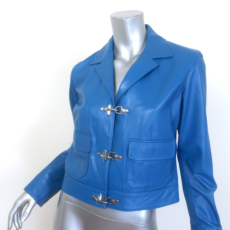 Ralph Lauren Sport Fireman Clasp Leather Jacket Blue Size 10