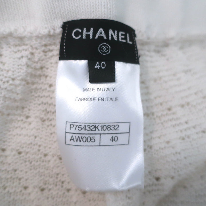 Chanel 19C Flared Knit Pants White Cotton Size 40