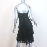Chanel 00T Sequin-Trimmed Tiered Ruffled Lace Dress Black Size 34