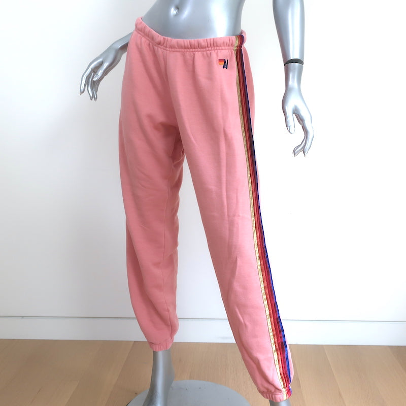 Aviator Nation Velvet Stripe Sweatpants Pink Size Large