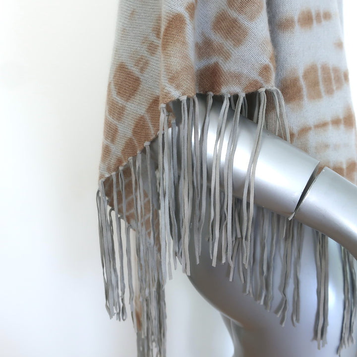Bajra Tie Dye Triangle Shawl with Suede Fringe Gray Cashmere-Wool